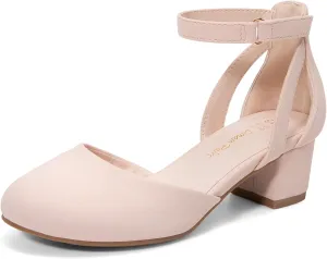 DREAM PAIRS Girls Dress Shoes Closed Toe High Heels Ankle Strap Toddler Little Big Kid Wedding Flower Party Pump