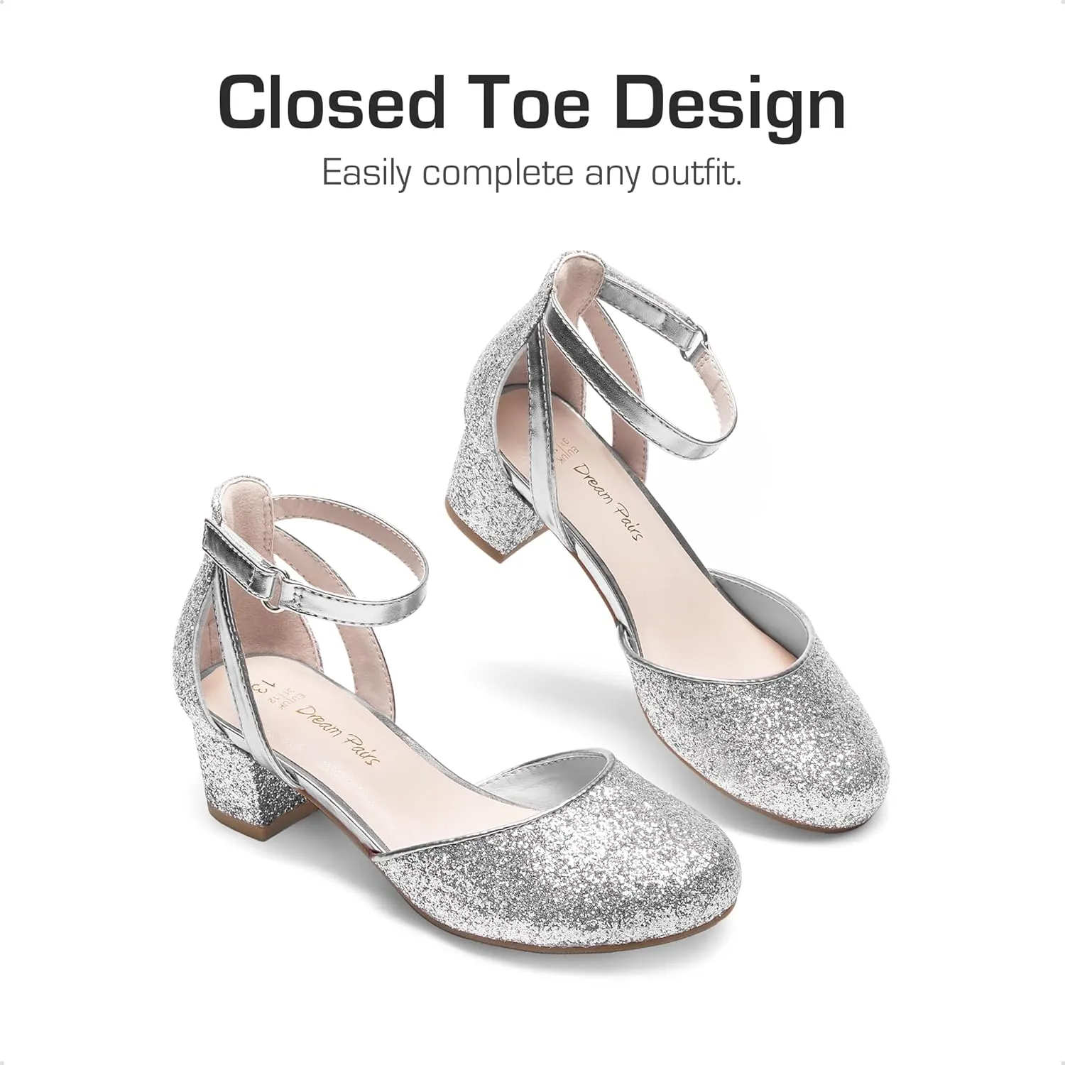 DREAM PAIRS Girls Dress Shoes Closed Toe High Heels Ankle Strap Toddler Little Big Kid Wedding Flower Party Pump