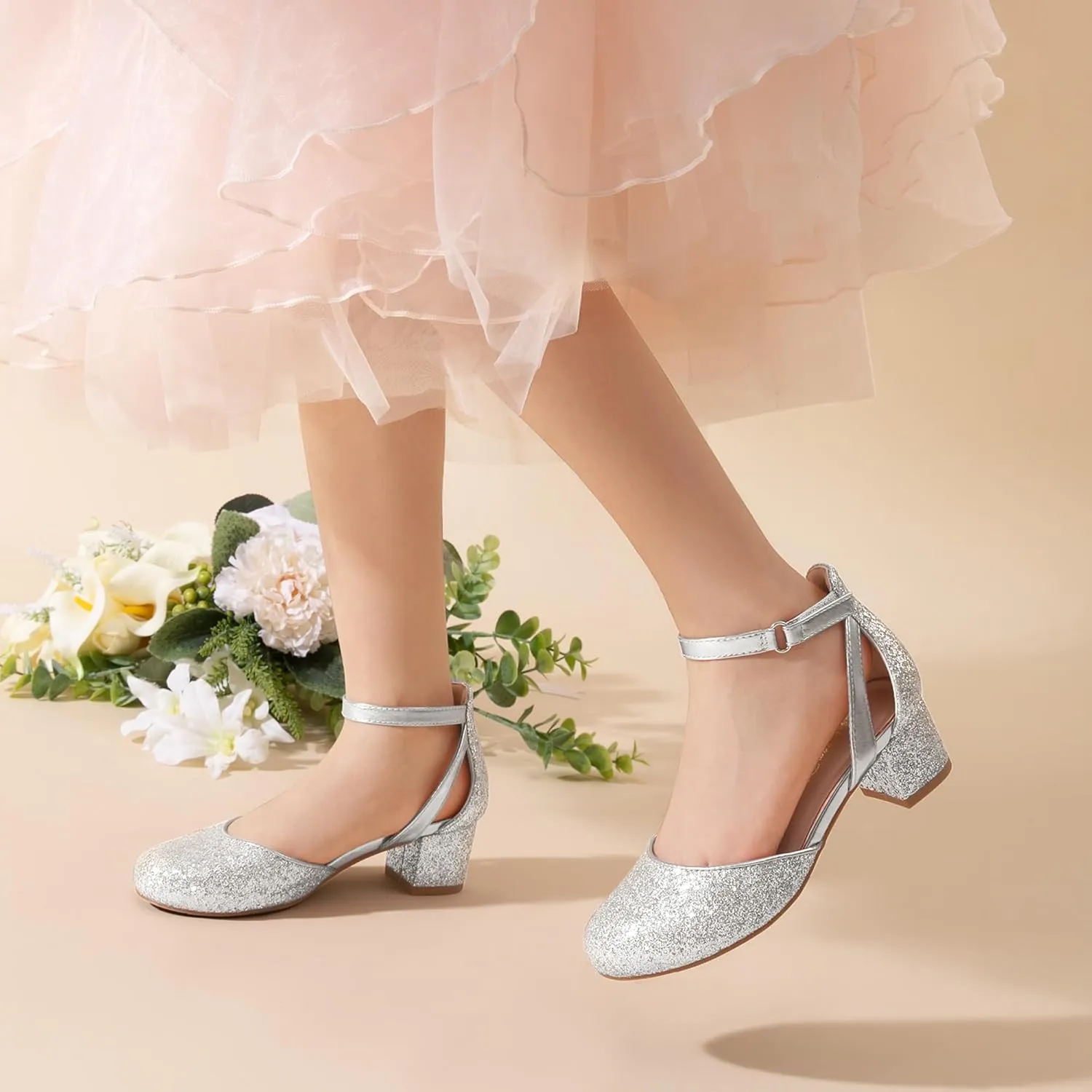 DREAM PAIRS Girls Dress Shoes Closed Toe High Heels Ankle Strap Toddler Little Big Kid Wedding Flower Party Pump