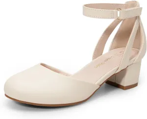 DREAM PAIRS Girls Dress Shoes Closed Toe High Heels Ankle Strap Toddler Little Big Kid Wedding Flower Party Pump