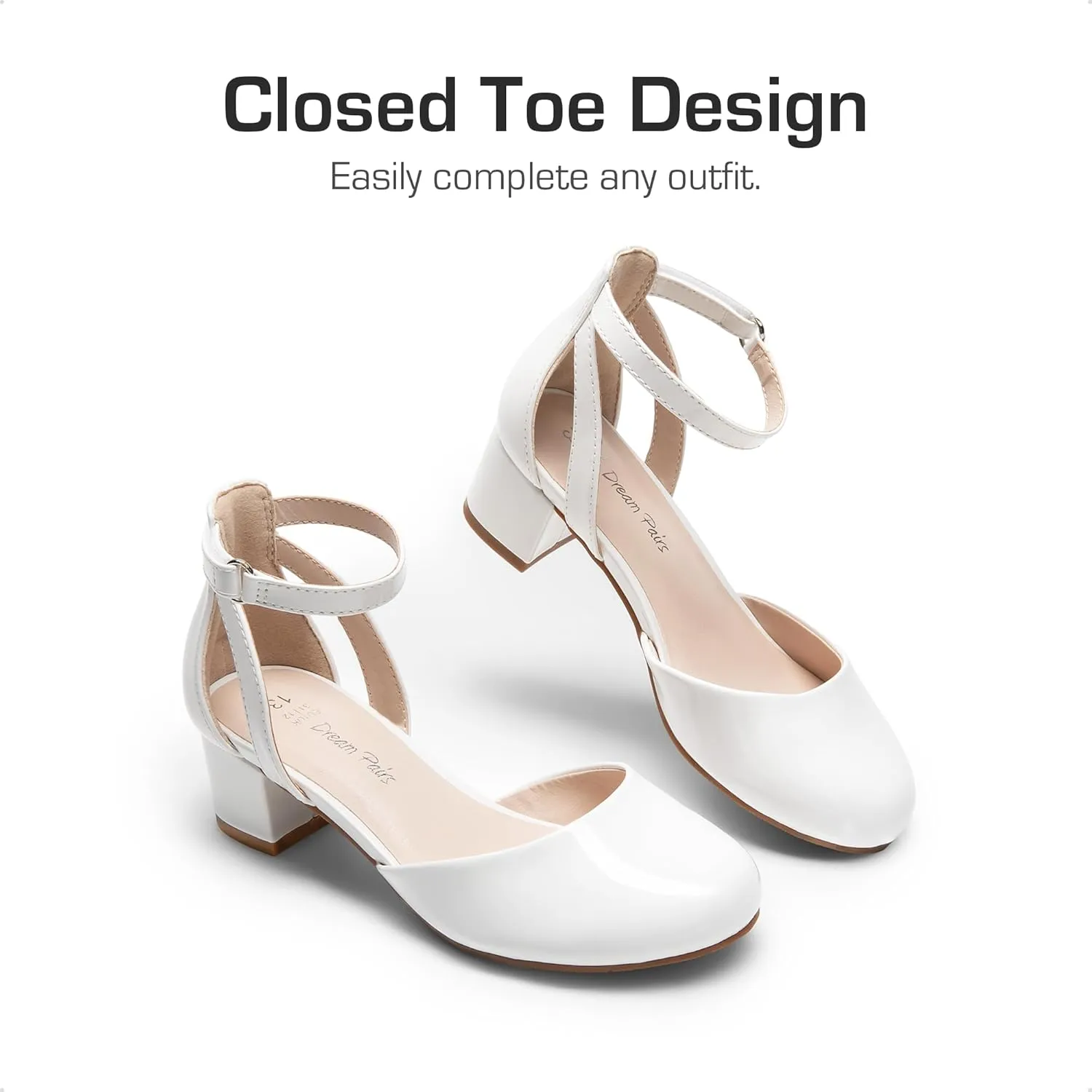DREAM PAIRS Girls Dress Shoes Closed Toe High Heels Ankle Strap Toddler Little Big Kid Wedding Flower Party Pump
