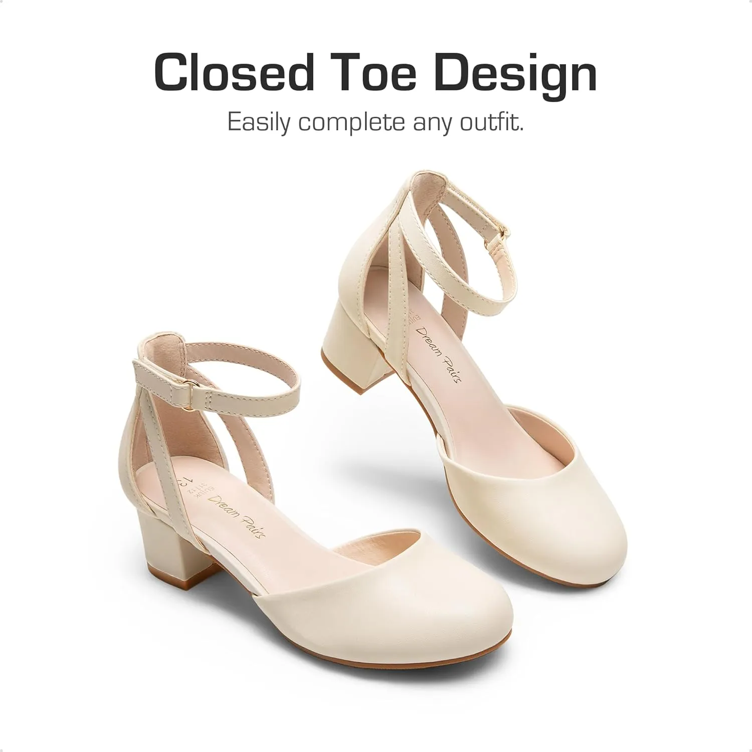 DREAM PAIRS Girls Dress Shoes Closed Toe High Heels Ankle Strap Toddler Little Big Kid Wedding Flower Party Pump