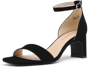 DREAM PAIRS Women's Square Toe Low Block Chunky Heels Open Toe Ankle Strap Dress Pump Shoes