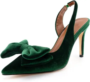 DREAMCIA Bow Slingback Kitten Heels Pumps Pointed Closed Toe Stiletto Heeled Sandals Bowknot Dress Wedding Party Shoes