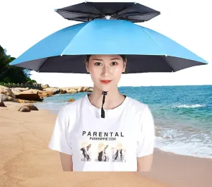 DZKJ 2 Pack Umbrella Cap for Head, Outdoor Sun Rain Protection Fishing Umbrella Hat, Portable Hands Free Head-Mounted Headwear for Beach Golf Camping Gardening(Size:77cm,Color:Light Blue)