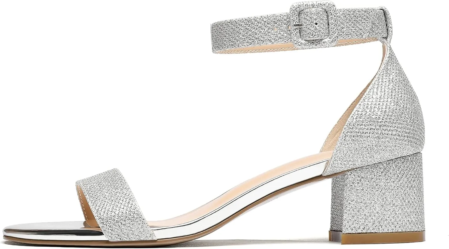 Eldof Women's Two Piece Sandals Chunky Mid Block Heel Open Toe Adjustable Ankle Strap 2.1 Inch Pump Heeled Sandals For Dress Wedding Ladies Shoes
