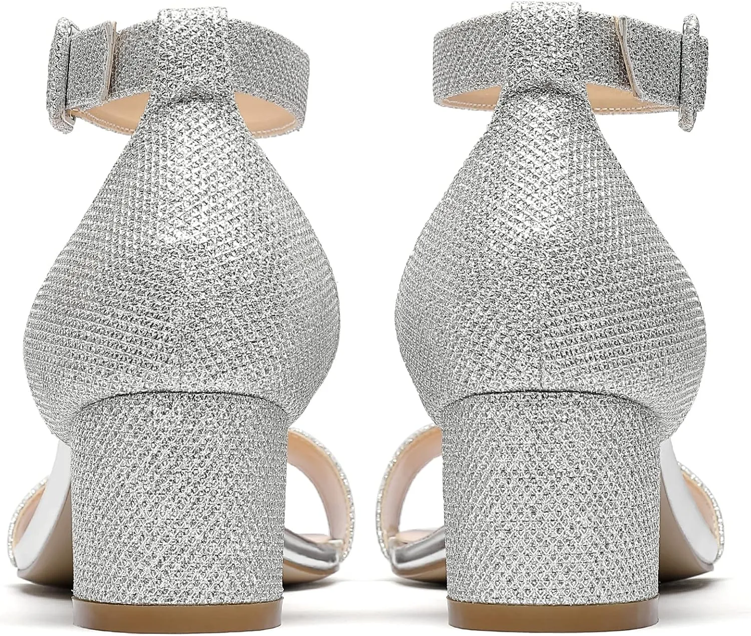 Eldof Women's Two Piece Sandals Chunky Mid Block Heel Open Toe Adjustable Ankle Strap 2.1 Inch Pump Heeled Sandals For Dress Wedding Ladies Shoes