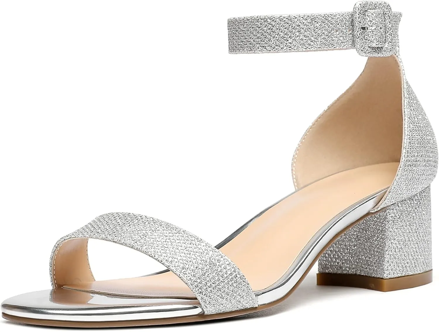 Eldof Women's Two Piece Sandals Chunky Mid Block Heel Open Toe Adjustable Ankle Strap 2.1 Inch Pump Heeled Sandals For Dress Wedding Ladies Shoes