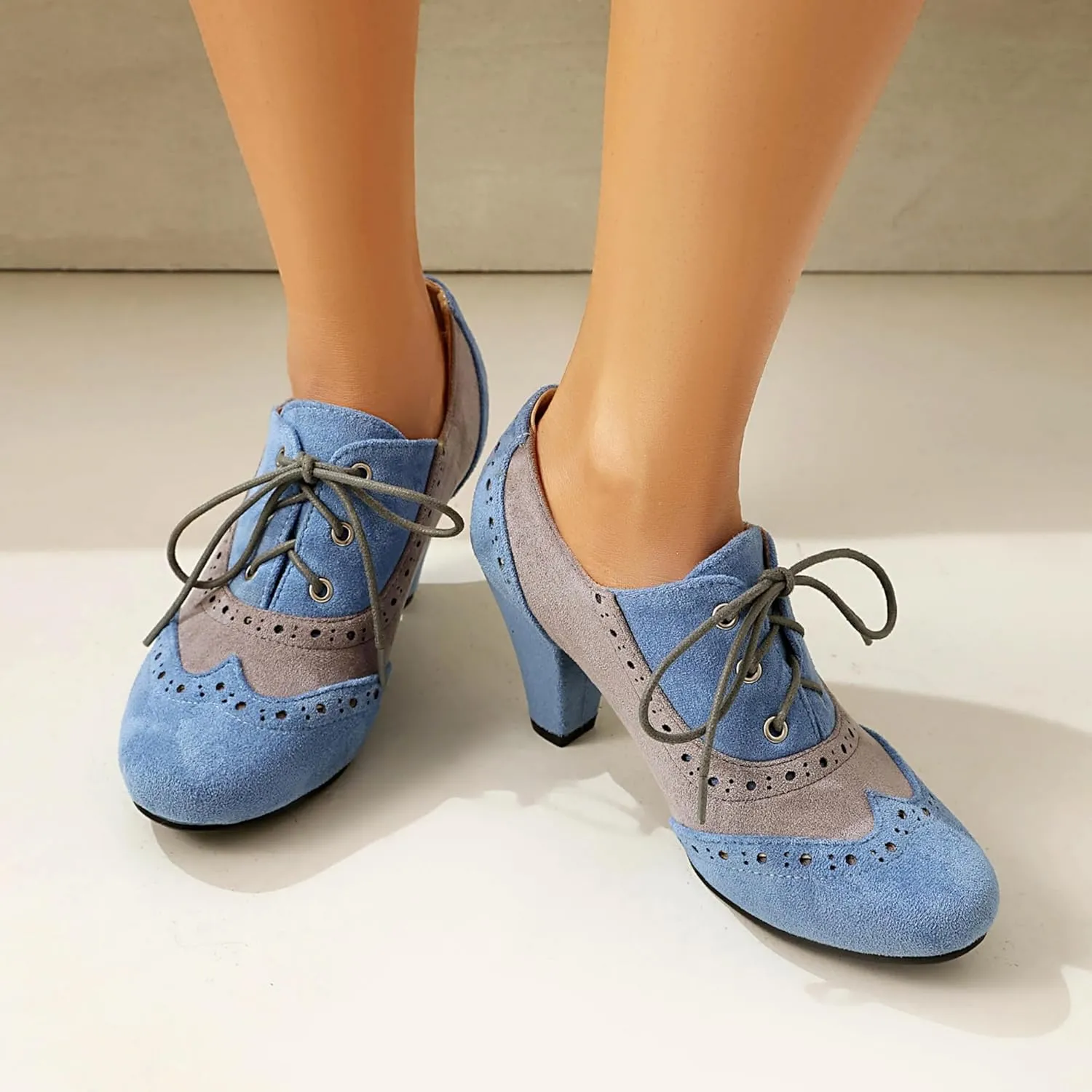 Elerhythm Women's Mary Jane 1920s Pump Heels Oxford Classic and Retro Lace Up Wingtip 1950s Vintage Round Closed Toe 1940s Shoes