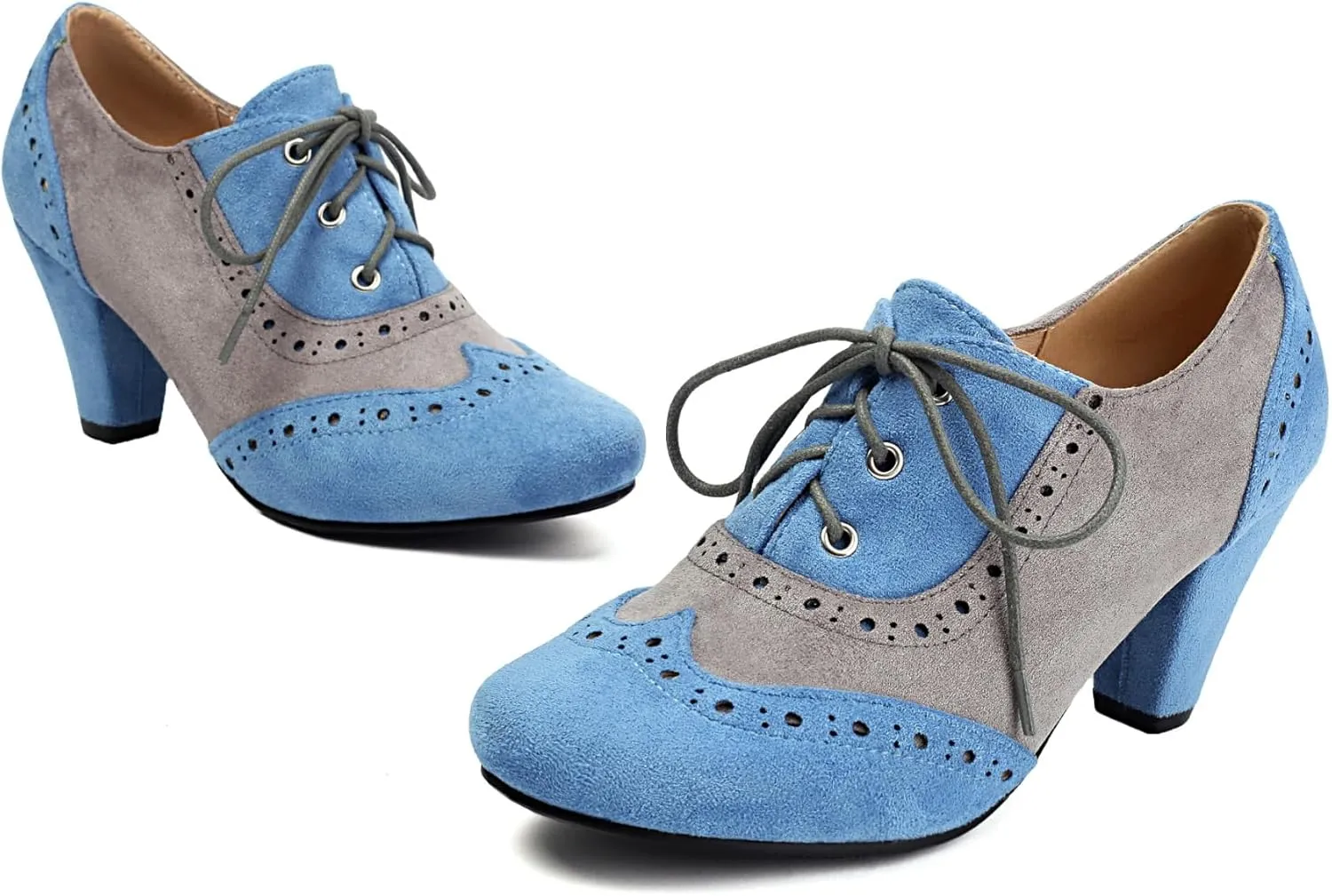 Elerhythm Women's Mary Jane 1920s Pump Heels Oxford Classic and Retro Lace Up Wingtip 1950s Vintage Round Closed Toe 1940s Shoes