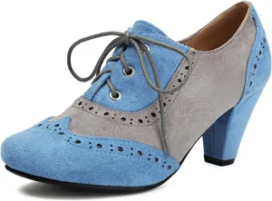 Elerhythm Women's Mary Jane 1920s Pump Heels Oxford Classic and Retro Lace Up Wingtip 1950s Vintage Round Closed Toe 1940s Shoes