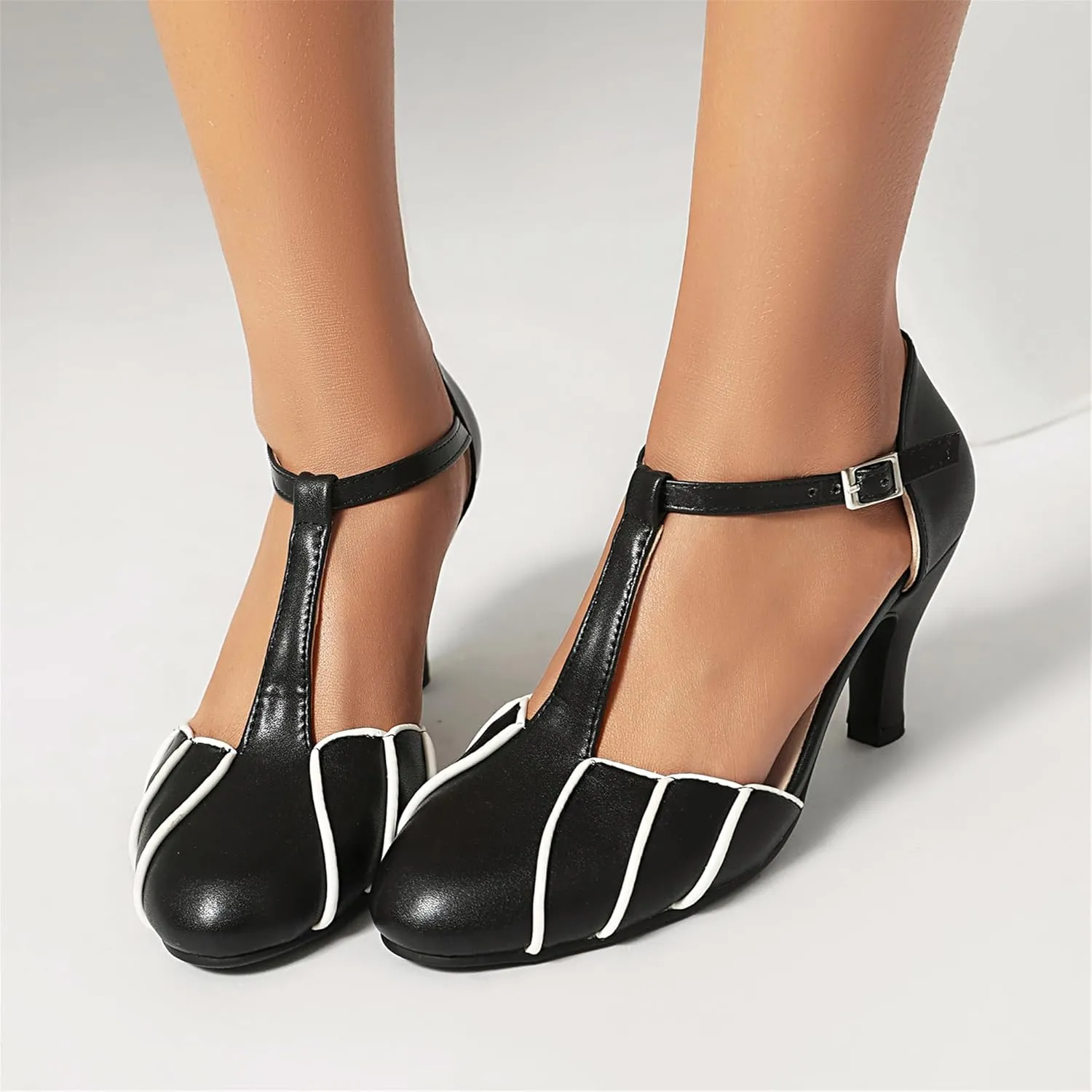 Elerhythm Women's Mary Jane Retro Rockability Close Round Toe Vintage 1920s Gatsby Heels 1950s Victorian Pumps Shoes