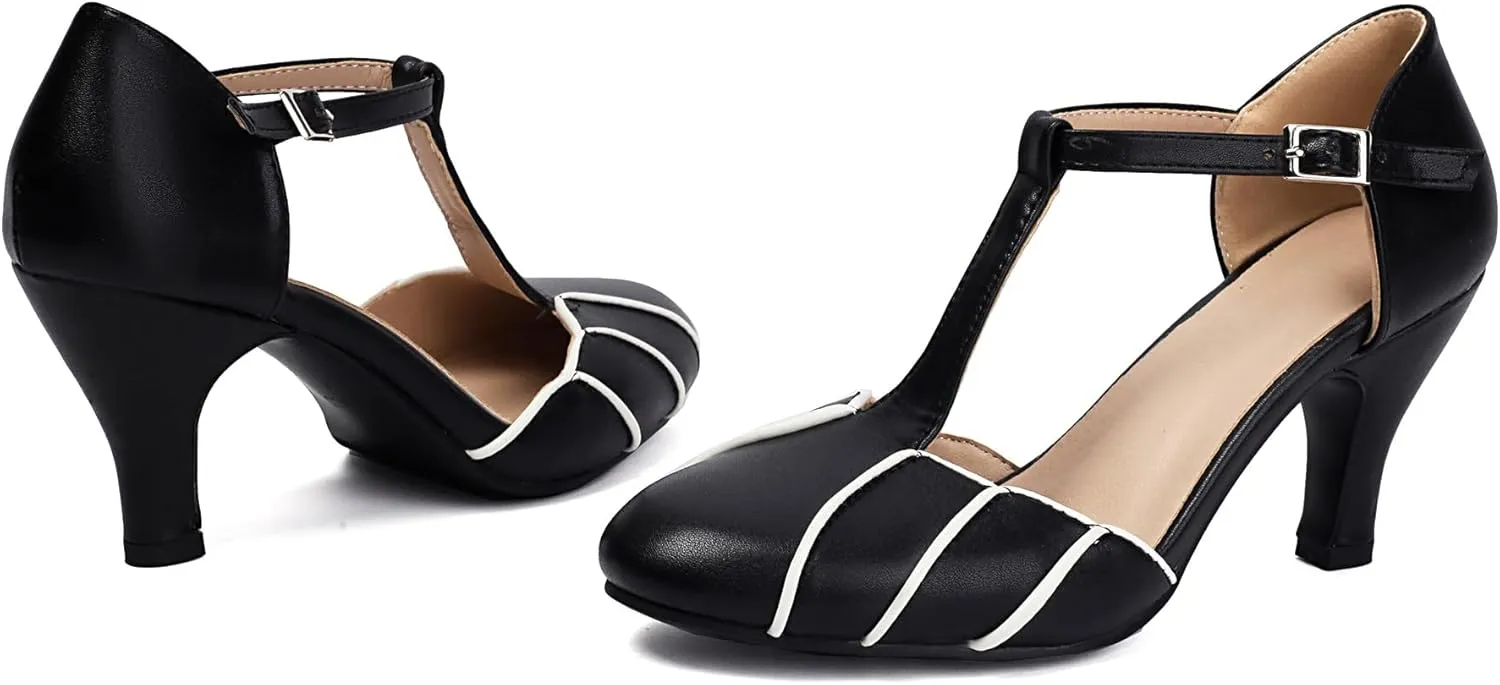 Elerhythm Women's Mary Jane Retro Rockability Close Round Toe Vintage 1920s Gatsby Heels 1950s Victorian Pumps Shoes