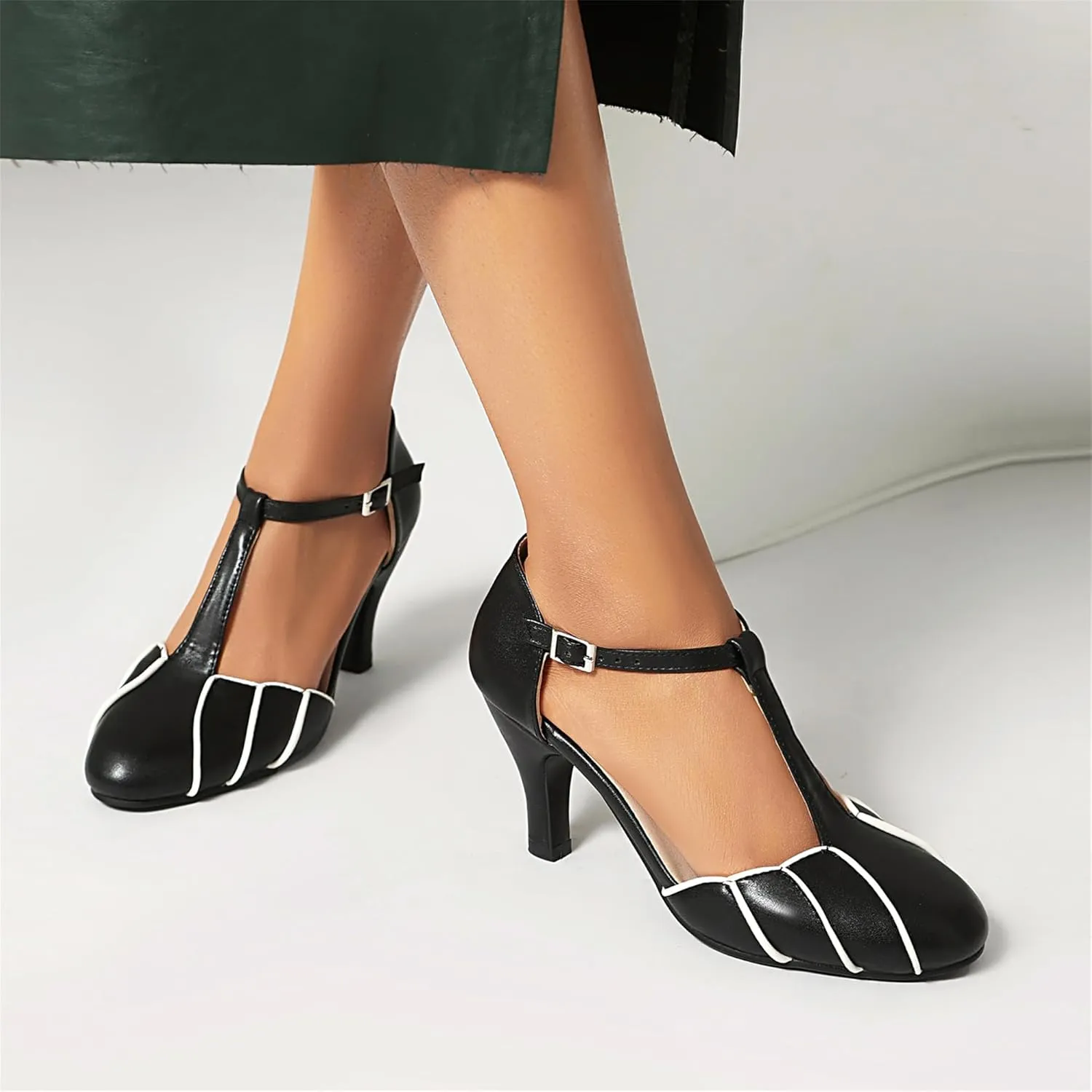 Elerhythm Women's Mary Jane Retro Rockability Close Round Toe Vintage 1920s Gatsby Heels 1950s Victorian Pumps Shoes
