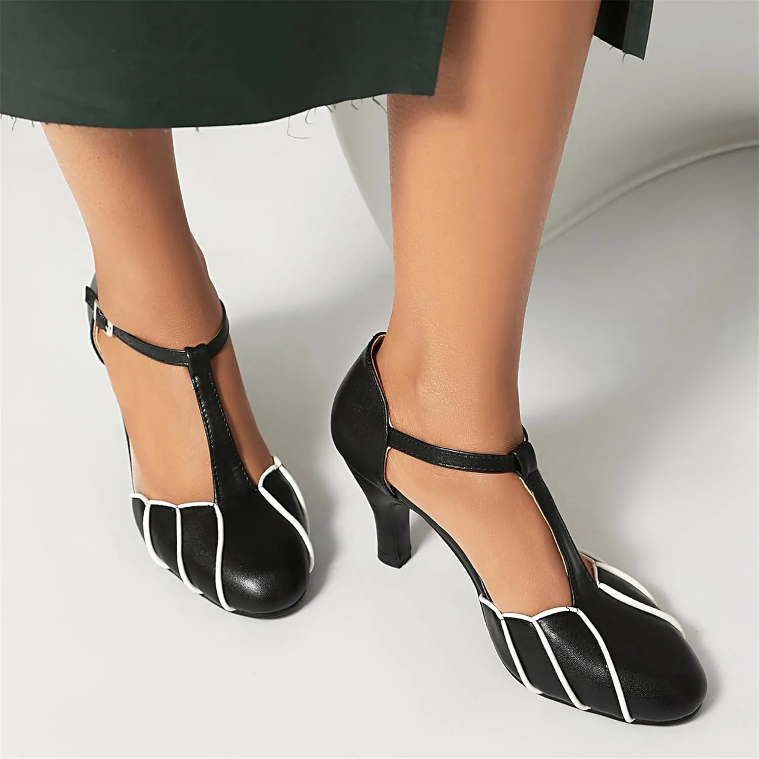 Elerhythm Women's Mary Jane Retro Rockability Close Round Toe Vintage 1920s Gatsby Heels 1950s Victorian Pumps Shoes