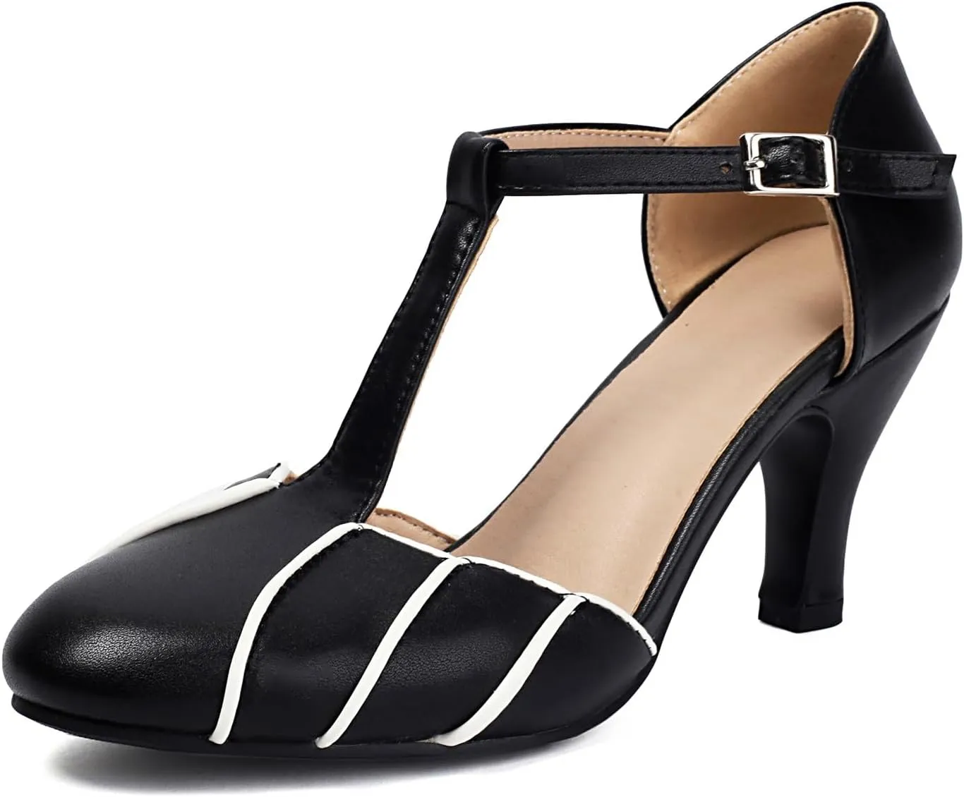 Elerhythm Women's Mary Jane Retro Rockability Close Round Toe Vintage 1920s Gatsby Heels 1950s Victorian Pumps Shoes
