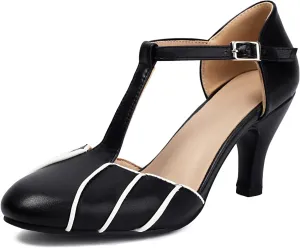 Elerhythm Women's Mary Jane Retro Rockability Close Round Toe Vintage 1920s Gatsby Heels 1950s Victorian Pumps Shoes