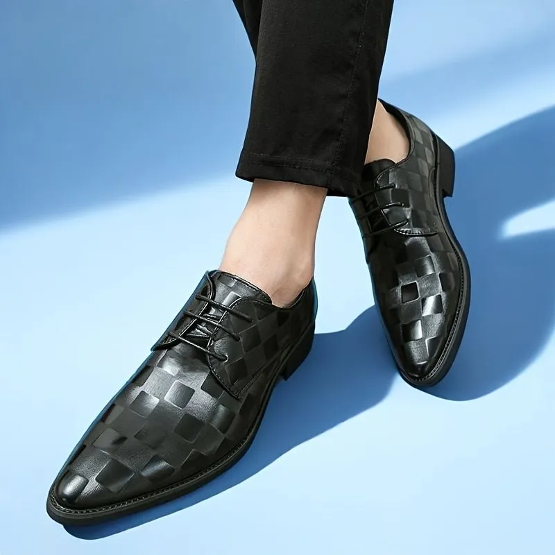 [Event Ready] Men's Formal Dress Shoes, Pointed Toe Lace-Up Oxfords with Glossy Brown Faux Upper and Black PU Sole - Ideal for Business, Banquets, and Weddings, Business Footwear | Pointed Toe Oxford | Polished Synthetic Uppe