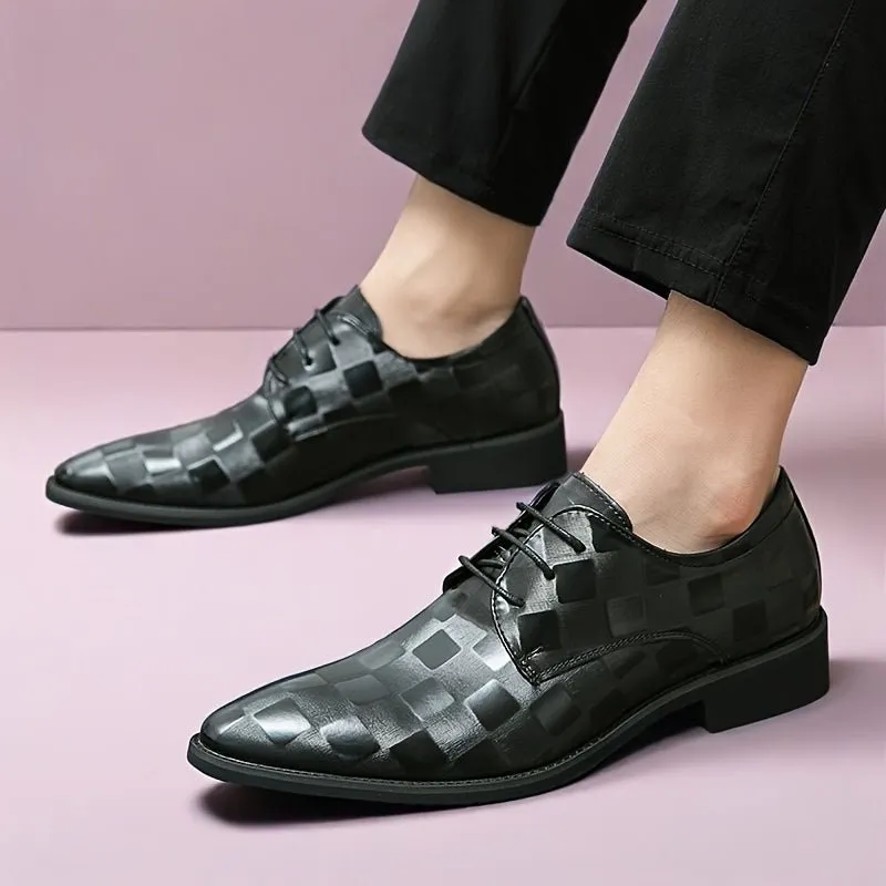 [Event Ready] Men's Formal Dress Shoes, Pointed Toe Lace-Up Oxfords with Glossy Brown Faux Upper and Black PU Sole - Ideal for Business, Banquets, and Weddings, Business Footwear | Pointed Toe Oxford | Polished Synthetic Uppe