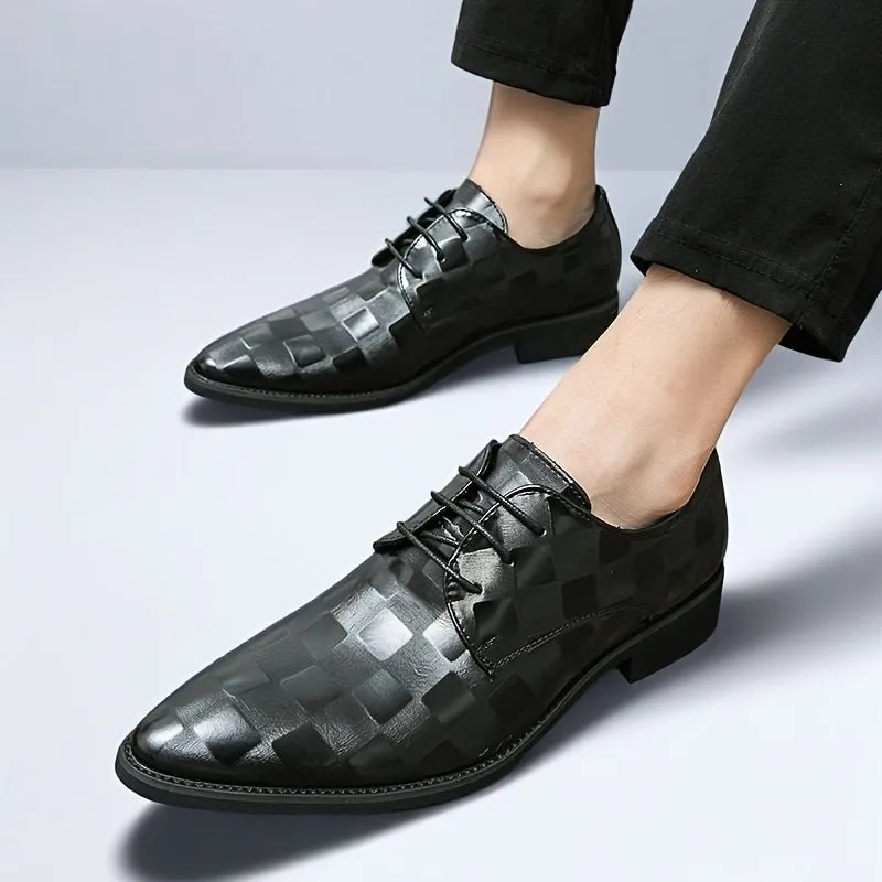 [Event Ready] Men's Formal Dress Shoes, Pointed Toe Lace-Up Oxfords with Glossy Brown Faux Upper and Black PU Sole - Ideal for Business, Banquets, and Weddings, Business Footwear | Pointed Toe Oxford | Polished Synthetic Uppe