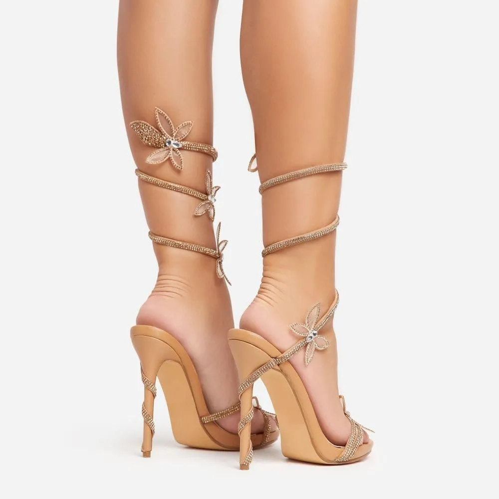 Fantasy Women's Diamante Butterfly Detail Wrap Around Strap Platform Stiletto Heel Sandal