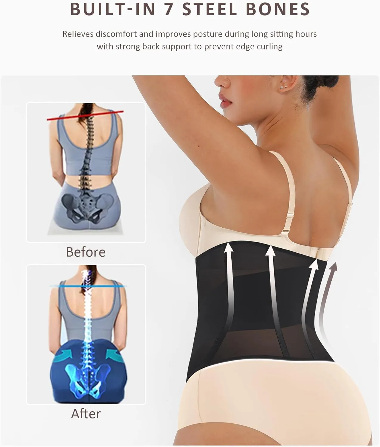FeelinGirl Waist Trainer for Women Underbust Waist Cincher Corset Girdle Hourglass Body Shaper