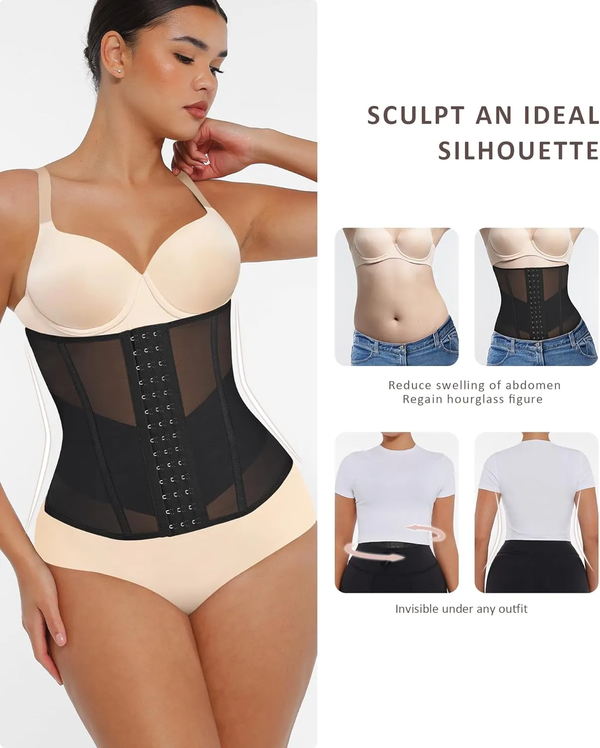 FeelinGirl Waist Trainer for Women Underbust Waist Cincher Corset Girdle Hourglass Body Shaper