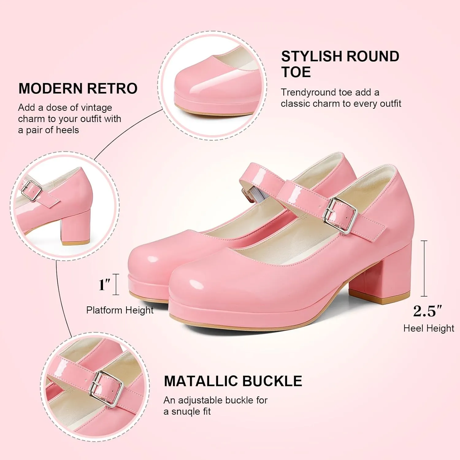 femflame Women's Low Chunky Heel Mary Jane Pumps Ankle Buckle Strap Sweet Round Toe Dress Shoes JK Cosplay Uniform Dress Shoes