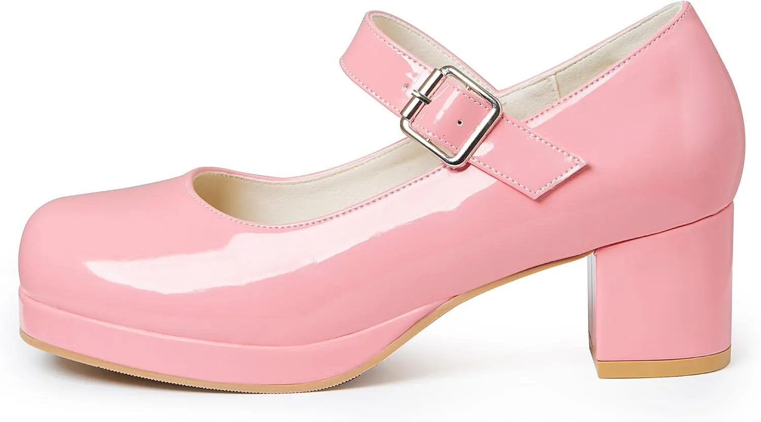 femflame Women's Low Chunky Heel Mary Jane Pumps Ankle Buckle Strap Sweet Round Toe Dress Shoes JK Cosplay Uniform Dress Shoes