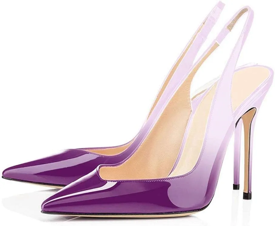 Fericzot Women's Slingback Pumps Pointed-Toe Ankle Strap Summer Dress Shoes Sling Back Pump Stiletto Heels Plus Size