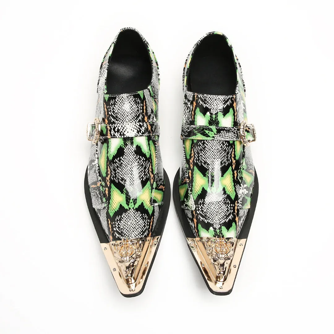 Foreign trade business dress leather shoes men's green square head cowhide oxford shoes blue suit wedding shoes glossy patent leather shoes