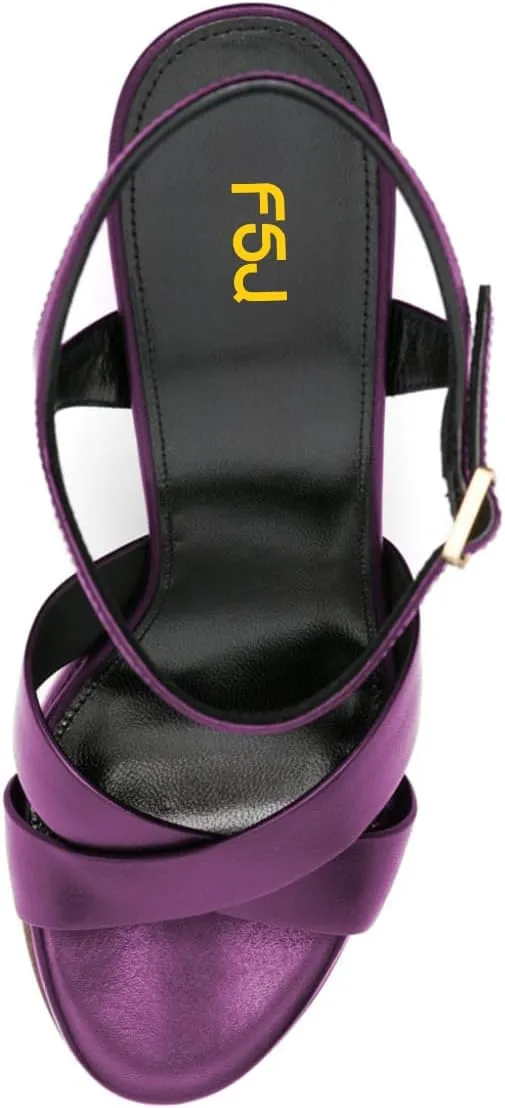 FSJ Women Chunky Block High Heel Platform Open Toe Sandals Ankle Strap Buckle Comfortable Wooden Heel Prom Party Brunch Dress Shoes Size 4-16 US