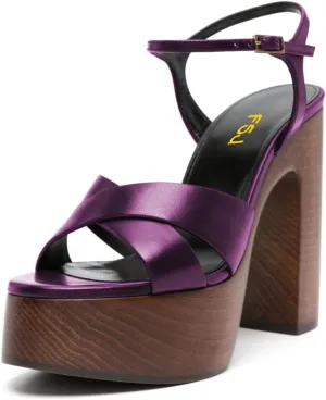 FSJ Women Chunky Block High Heel Platform Open Toe Sandals Ankle Strap Buckle Comfortable Wooden Heel Prom Party Brunch Dress Shoes Size 4-16 US