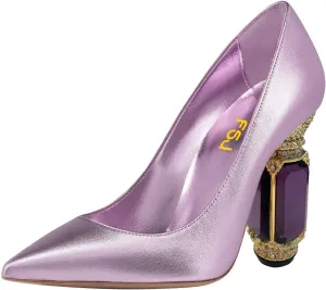 FSJ Women Crystal Chunky High Heel Pumps Closed Pointed Toe Sexy Block Heels with Rhinestones Slip On Bridal Party Wedding Dress Shoes Size 4-16 US