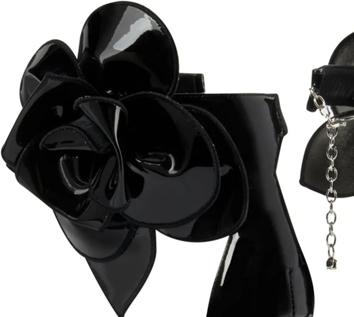 FSJ Women Open Toe Big Flower Gold Metal Chain High Heels Ankle Strap Pump Sandals Fashion Wedding Bride Shoes