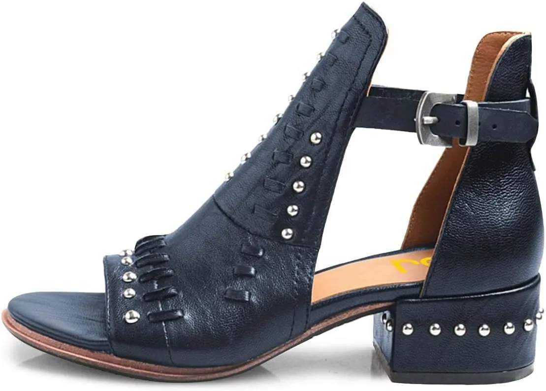 FSJ Women Peep Open Toe Boot Cut Out Buckle Ankle Bootie Comfortable Stacked Block Low Heeled Sandal Shoes Size 4-15 US