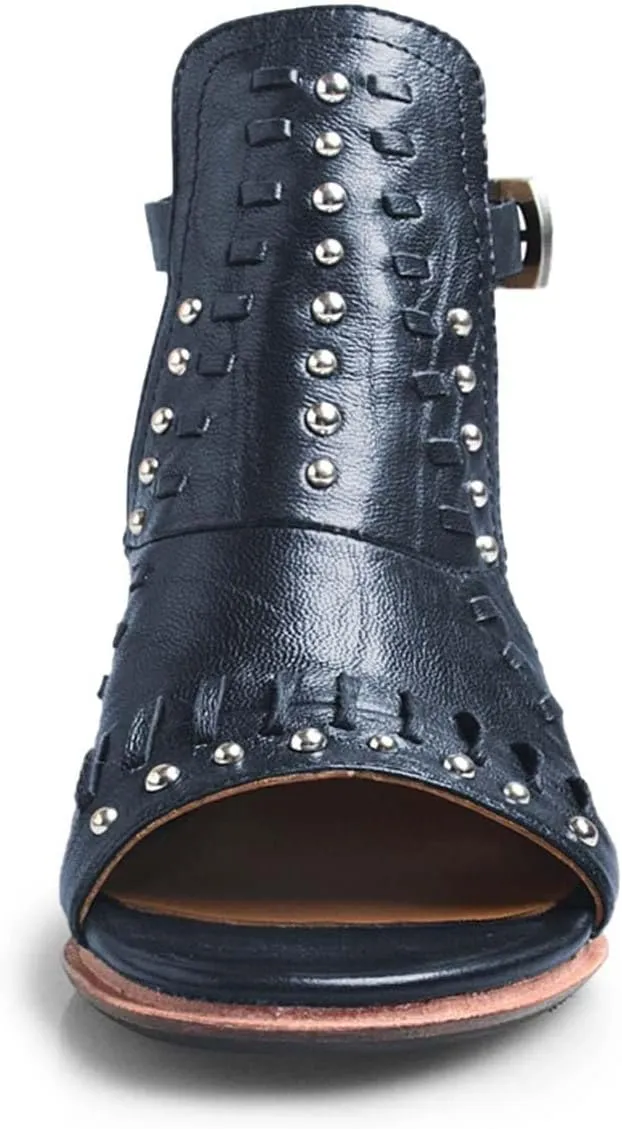 FSJ Women Peep Open Toe Boot Cut Out Buckle Ankle Bootie Comfortable Stacked Block Low Heeled Sandal Shoes Size 4-15 US