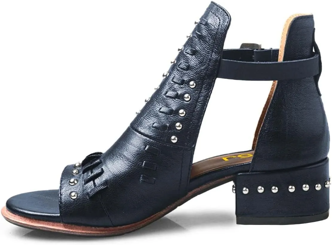 FSJ Women Peep Open Toe Boot Cut Out Buckle Ankle Bootie Comfortable Stacked Block Low Heeled Sandal Shoes Size 4-15 US