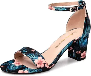 FUNKYMONKEY Women's Chunky High Heels Sandals,Two Strap Open Toe Ankle Strap Heeled Sandal,Party Wedding Strappy Buckle Sandals