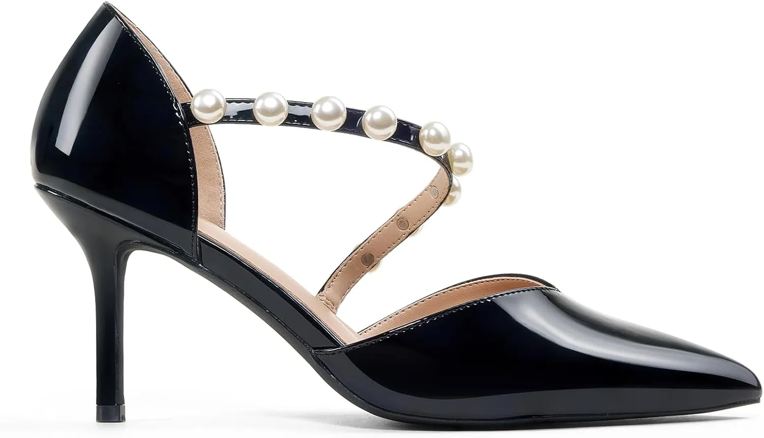 GENSHUO Women's 3.5 inches Closed Toe High Heels Stiletto Pointed Toe with Pearl Strappy Dress Wedding Party Pumps Shoes