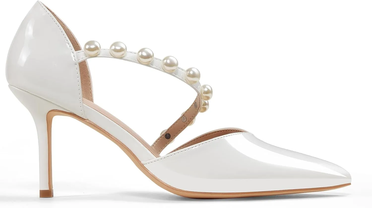 GENSHUO Women's 3.5 inches Closed Toe High Heels Stiletto Pointed Toe with Pearl Strappy Dress Wedding Party Pumps Shoes
