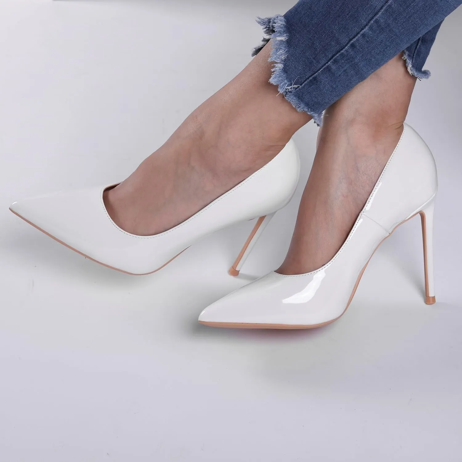 GENSHUO Women's Closed Toe Stiletto High Heels Dress 4 Inch Heeled Pointed Toe Party Homecoming Wedding Pump Shoes