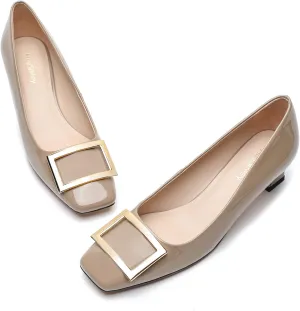 Genuine Leather Pumps Women Dressy Comfortable Shoes with Latex Insole Womens Block Heel for Office Attire Dress Comfortable Footwear