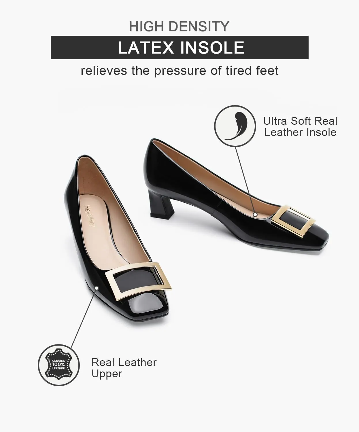 Genuine Leather Pumps Women Dressy Comfortable Shoes with Latex Insole Womens Block Heel for Office Attire Dress Comfortable Footwear