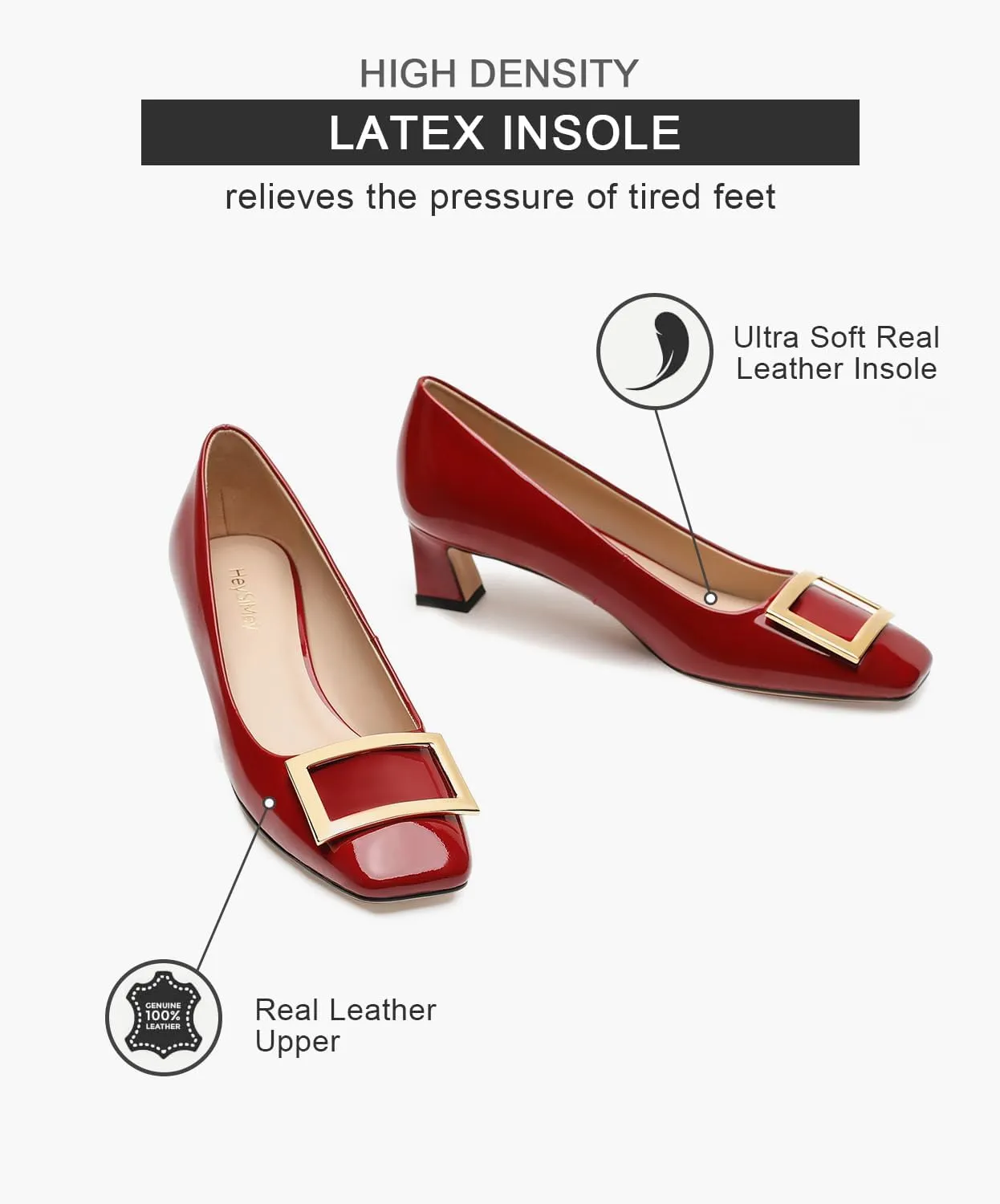 Genuine Leather Pumps Women Dressy Comfortable Shoes with Latex Insole Womens Block Heel for Office Attire Dress Comfortable Footwear