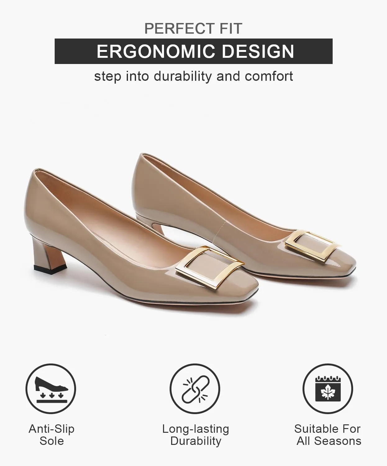 Genuine Leather Pumps Women Dressy Comfortable Shoes with Latex Insole Womens Block Heel for Office Attire Dress Comfortable Footwear