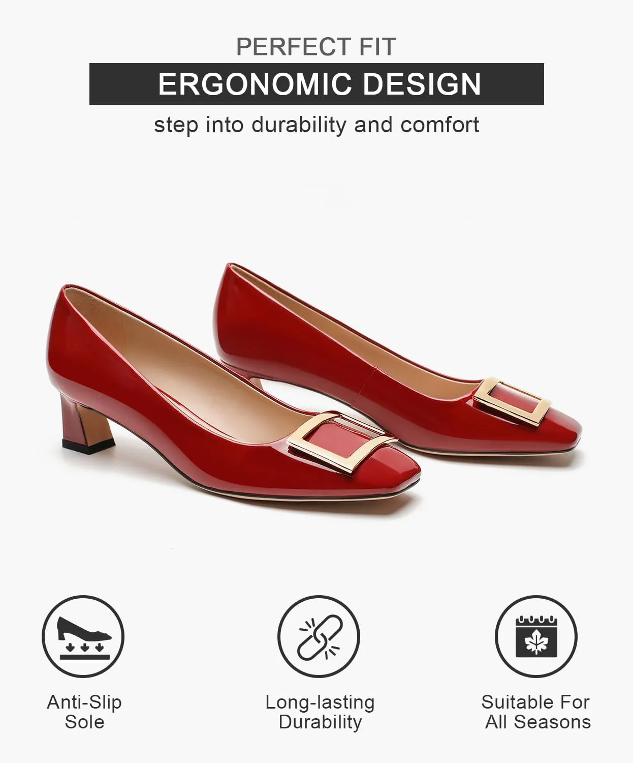 Genuine Leather Pumps Women Dressy Comfortable Shoes with Latex Insole Womens Block Heel for Office Attire Dress Comfortable Footwear
