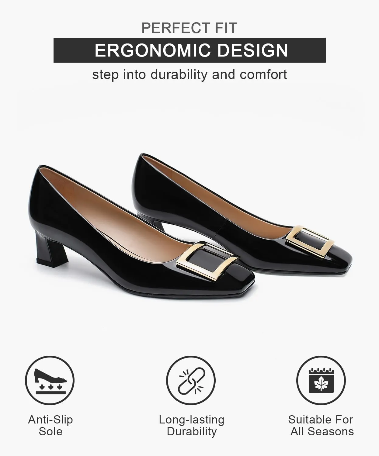 Genuine Leather Pumps Women Dressy Comfortable Shoes with Latex Insole Womens Block Heel for Office Attire Dress Comfortable Footwear