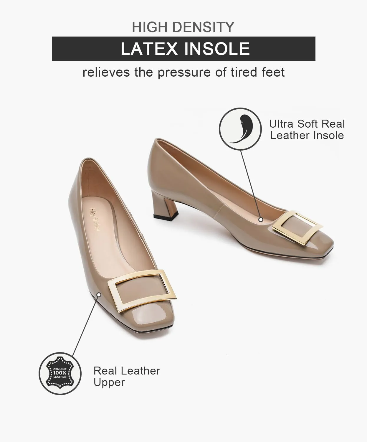 Genuine Leather Pumps Women Dressy Comfortable Shoes with Latex Insole Womens Block Heel for Office Attire Dress Comfortable Footwear