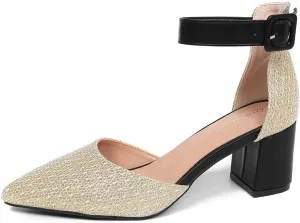 Gold Silver Dress Block Heels for Women Glitter Wedding Shoes for Bride Womens Two Tone Party Dressy Ankle Strap Pumps Closed Pointed Toe Low Thick Sandal Heels